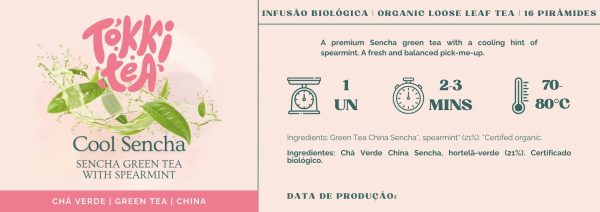 Cool Sencha green tea with mint organic pyramid bags with a pink tin by Tokki Tea Portugal