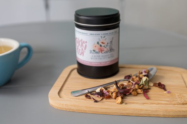 Organic loose leaf fruit tea with rose by Tokki Tea